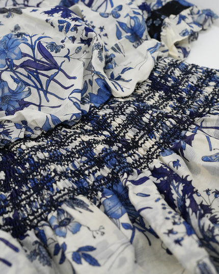 FLORAL SILK RUFFLE DRESS