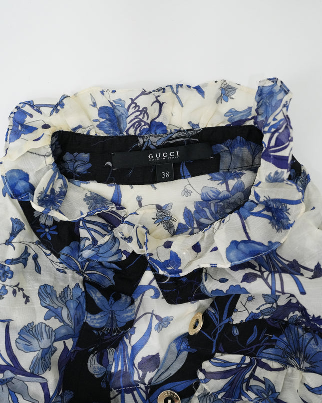 FLORAL SILK RUFFLE DRESS