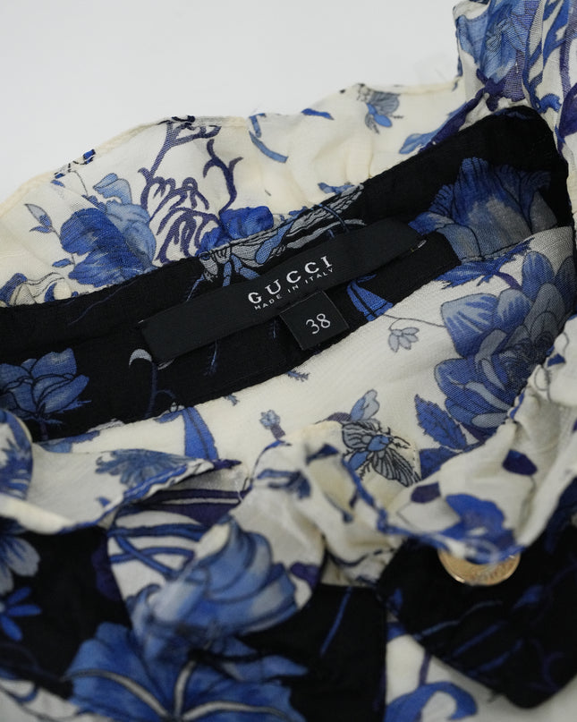 FLORAL SILK RUFFLE DRESS