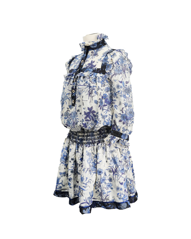 FLORAL SILK RUFFLE DRESS