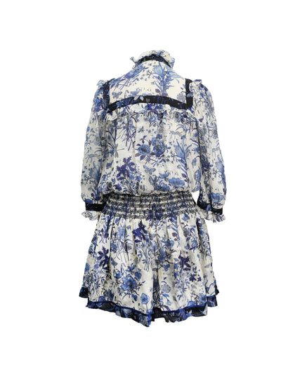 FLORAL SILK RUFFLE DRESS