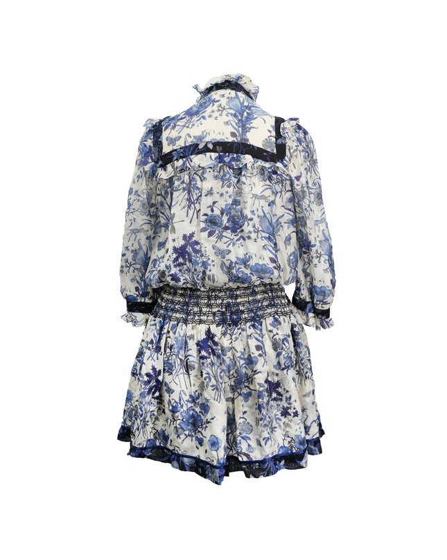 FLORAL SILK RUFFLE DRESS