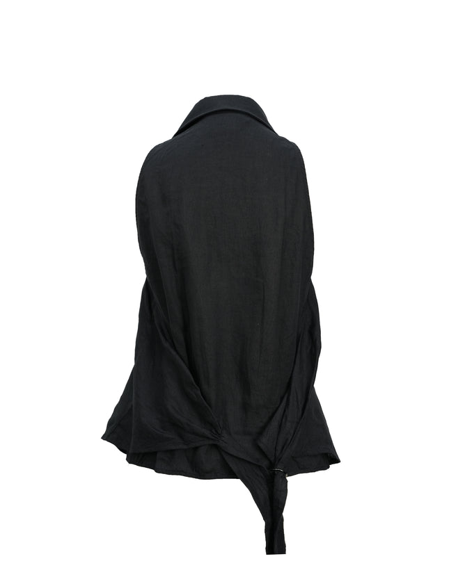 SLEEVELESS COLLARED LINEN BLOUSE BLACK SIZE 44