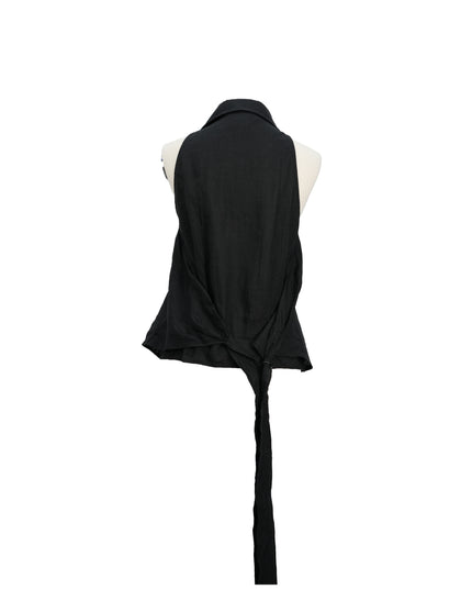 SLEEVELESS COLLARED LINEN BLOUSE BLACK SIZE 44