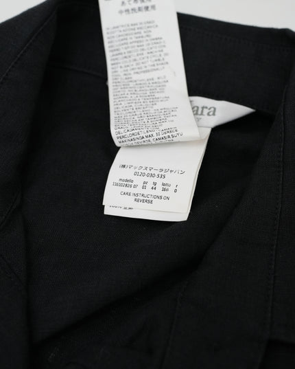 SLEEVELESS COLLARED LINEN BLOUSE BLACK SIZE 44