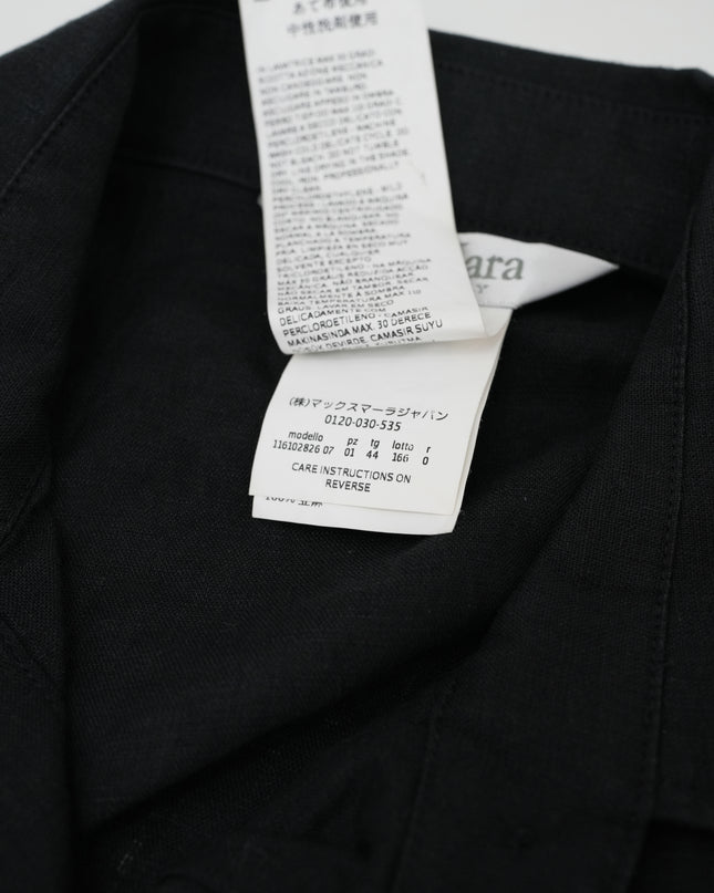 SLEEVELESS COLLARED LINEN BLOUSE BLACK SIZE 44