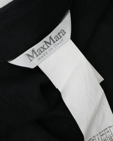 SLEEVELESS COLLARED LINEN BLOUSE BLACK SIZE 44