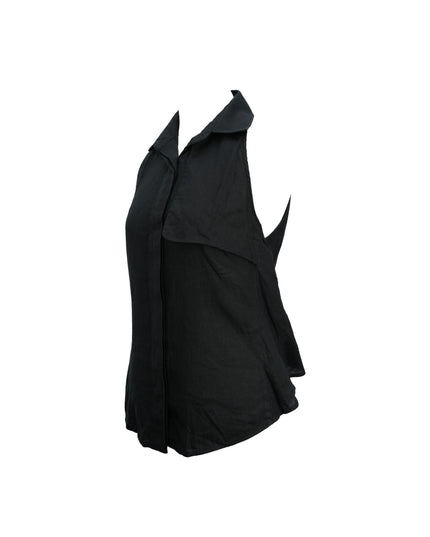 SLEEVELESS COLLARED LINEN BLOUSE BLACK SIZE 44