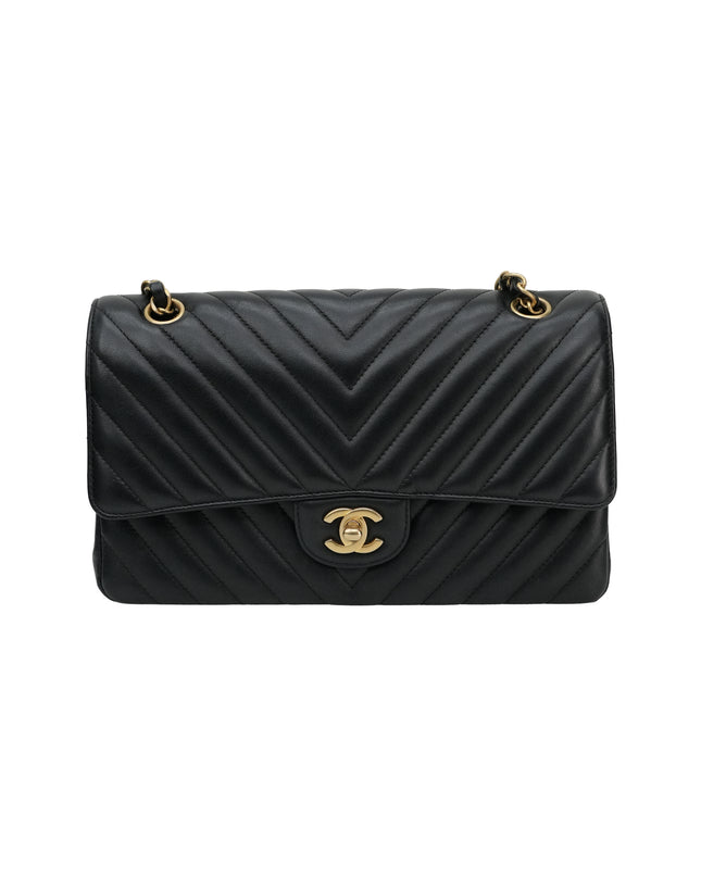 CLASSIC DOUBLE FLAP MEDIUM CHEVRON LAMBSKIN (MATTE) GHW BLACK