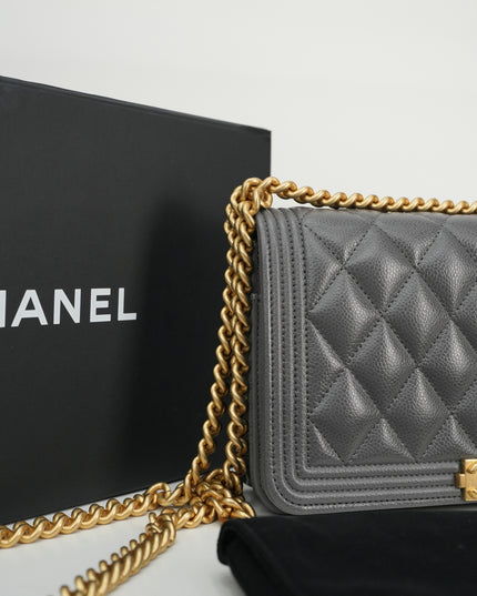 BOY WALLET ON CHAIN CAVIAR GREY GHW