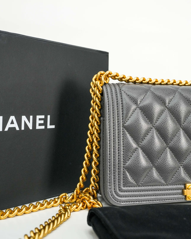 BOY WALLET ON CHAIN CAVIAR GREY GHW