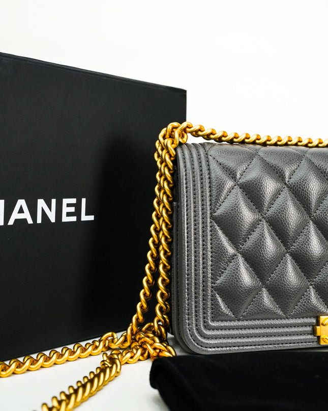 BOY WALLET ON CHAIN CAVIAR GREY GHW