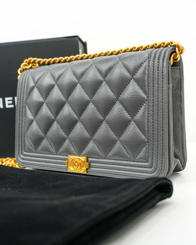 BOY WALLET ON CHAIN CAVIAR GREY GHW