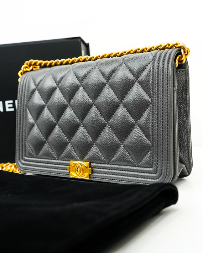 BOY WALLET ON CHAIN CAVIAR GREY GHW