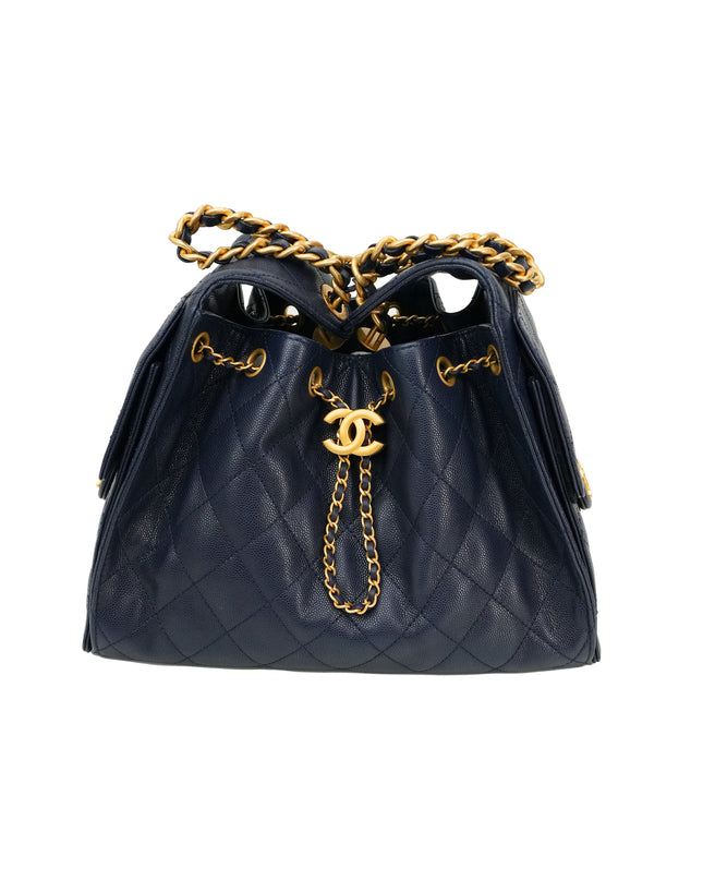 25 SMALL CAVIAR NAVY BLUE GOLD HARDWARE