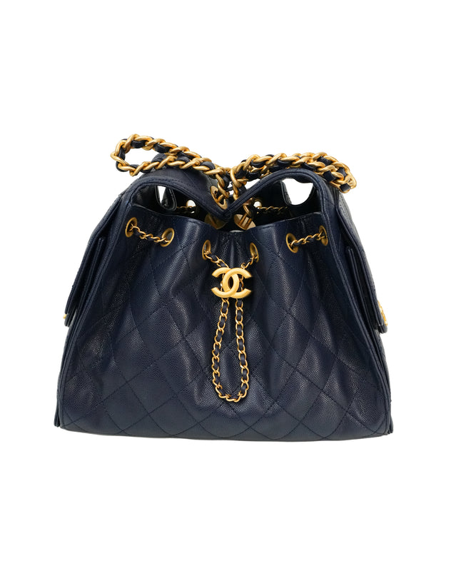 25 SMALL CAVIAR NAVY BLUE GOLD HARDWARE