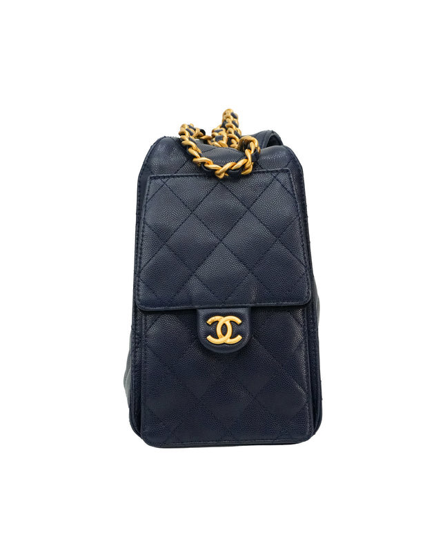 25 SMALL CAVIAR NAVY BLUE GOLD HARDWARE