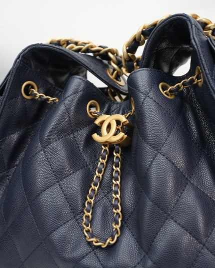 25 SMALL CAVIAR NAVY BLUE GOLD HARDWARE