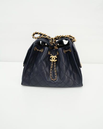 25 SMALL CAVIAR NAVY BLUE GOLD HARDWARE