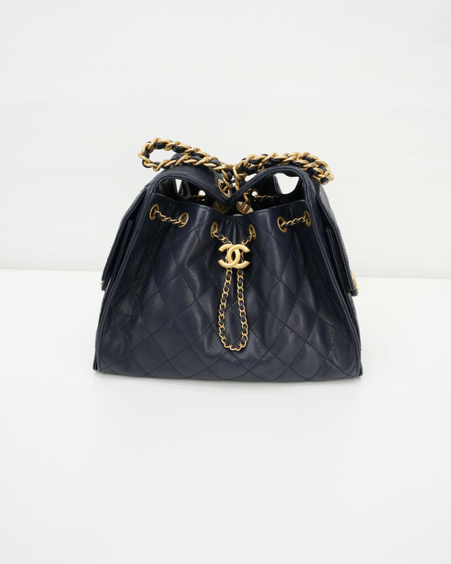 25 SMALL CAVIAR NAVY BLUE GOLD HARDWARE