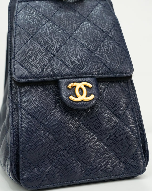 25 SMALL CAVIAR NAVY BLUE GOLD HARDWARE