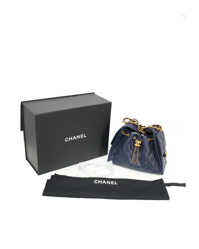 25 SMALL CAVIAR NAVY BLUE GOLD HARDWARE