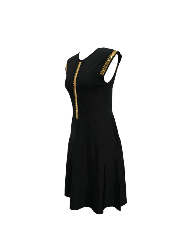 FIT-AND-FLARE BLACK DRESS WITH GOLD DETAILING SIZE M