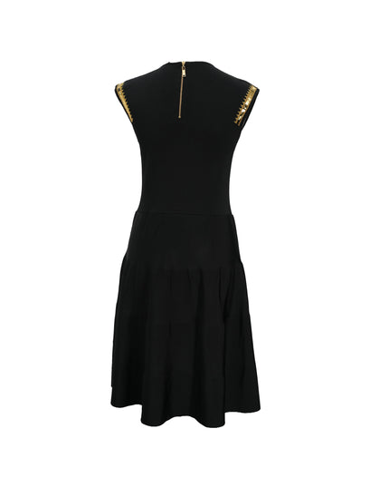 FIT-AND-FLARE BLACK DRESS WITH GOLD DETAILING SIZE M
