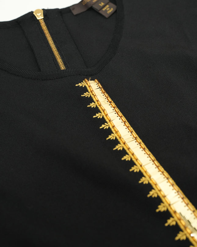 FIT-AND-FLARE BLACK DRESS WITH GOLD DETAILING SIZE M