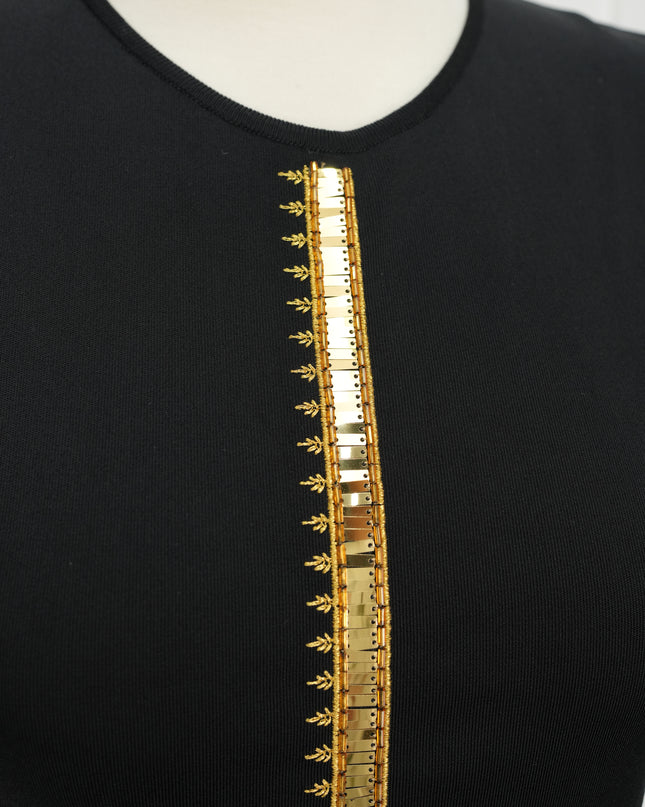 FIT-AND-FLARE BLACK DRESS WITH GOLD DETAILING SIZE M