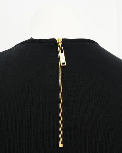 FIT-AND-FLARE BLACK DRESS WITH GOLD DETAILING SIZE M