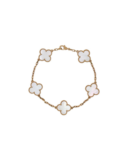 VINTAGE ALHAMBRA 5-MOTIFS YELLOWGOLD MOTHER OF PEARL BRACELET