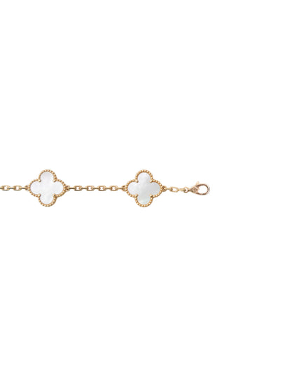 VINTAGE ALHAMBRA 5-MOTIFS YELLOWGOLD MOTHER OF PEARL BRACELET