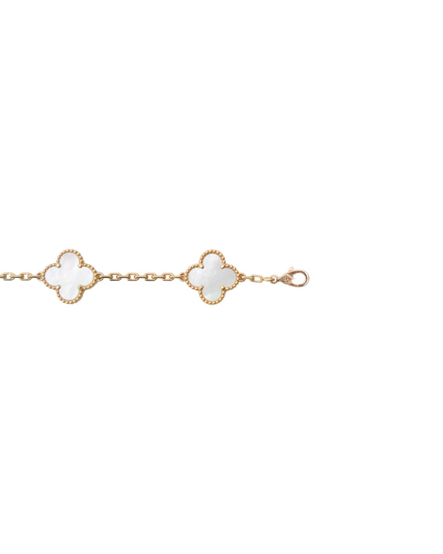 VINTAGE ALHAMBRA 5-MOTIFS YELLOWGOLD MOTHER OF PEARL BRACELET