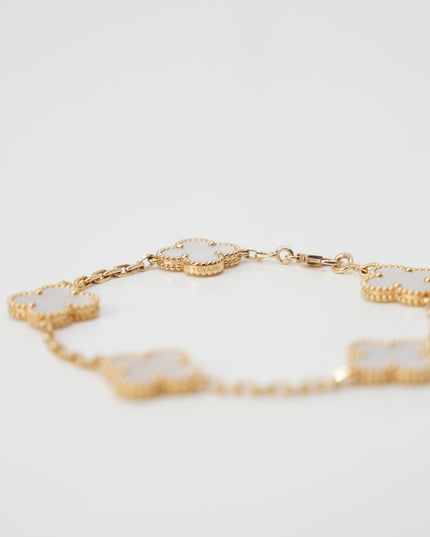 VINTAGE ALHAMBRA 5-MOTIFS YELLOWGOLD MOTHER OF PEARL BRACELET