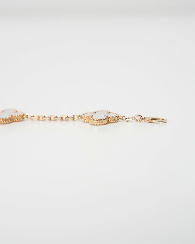 VINTAGE ALHAMBRA 5-MOTIFS YELLOWGOLD MOTHER OF PEARL BRACELET