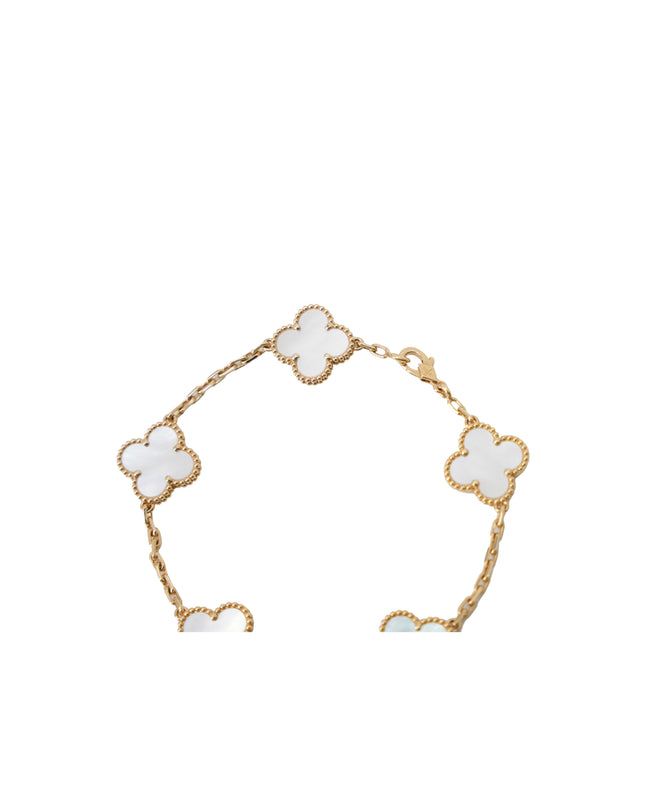 VINTAGE ALHAMBRA 5-MOTIFS YELLOWGOLD MOTHER OF PEARL BRACELET