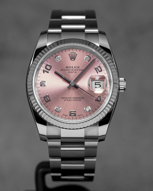 OYSTER PERPETUAL DATE 34MM PINK ARABIC DIAMOND DIAL (2019)