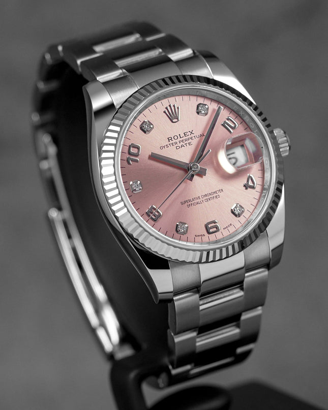 OYSTER PERPETUAL DATE 34MM PINK ARABIC DIAMOND DIAL (2019)