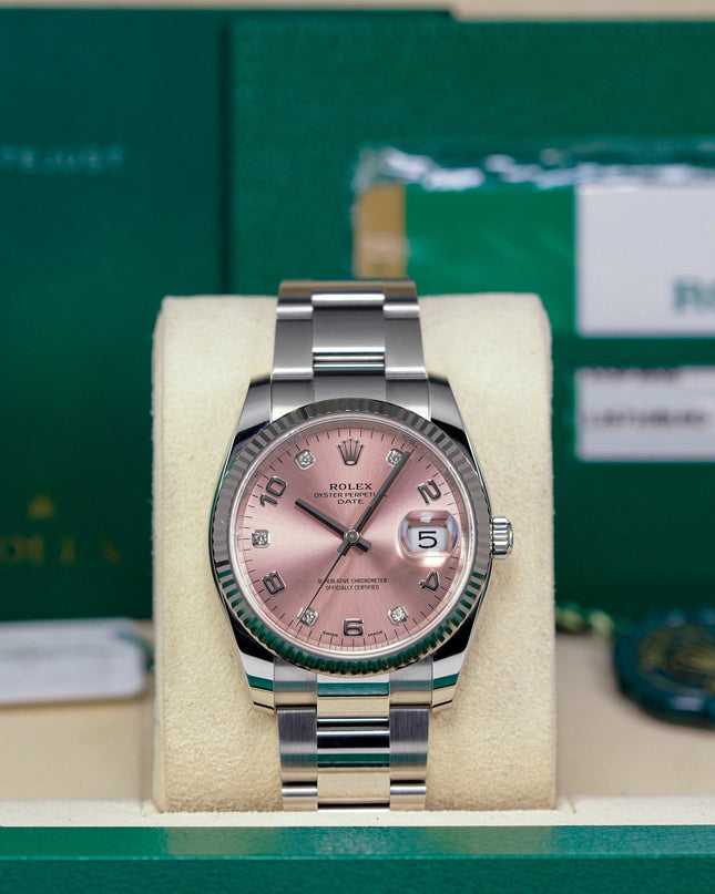 OYSTER PERPETUAL DATE 34MM PINK ARABIC DIAMOND DIAL (2019)