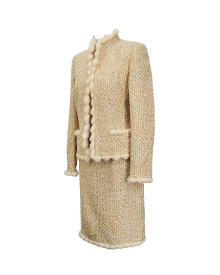 VINTAGE GOLD SUIT WITH FUR TRIM MINK SIZE 38