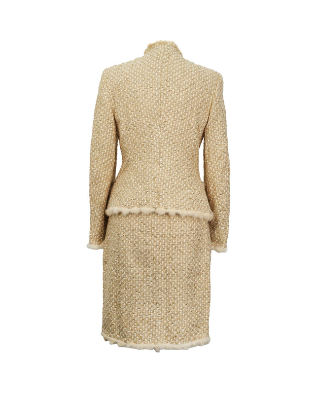 VINTAGE GOLD SUIT WITH FUR TRIM MINK SIZE 38