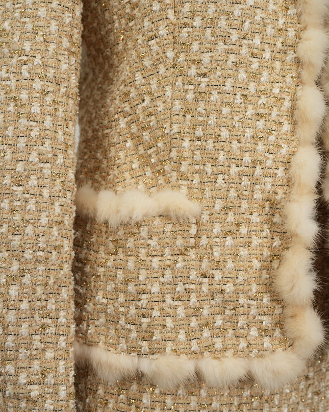 VINTAGE GOLD SUIT WITH FUR TRIM MINK SIZE 38