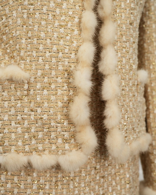 VINTAGE GOLD SUIT WITH FUR TRIM MINK SIZE 38