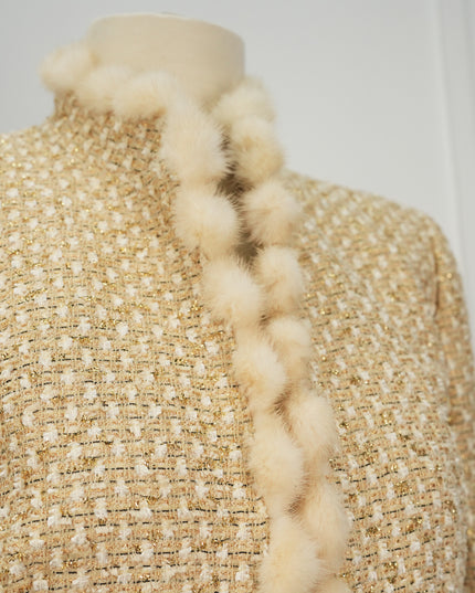 VINTAGE GOLD SUIT WITH FUR TRIM MINK SIZE 38