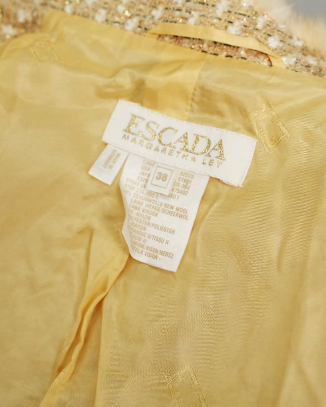 VINTAGE GOLD SUIT WITH FUR TRIM MINK SIZE 38