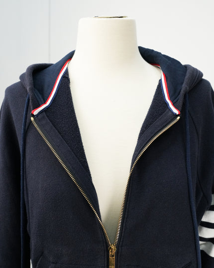 4-BAR ZIP-UP COTTON HOODIE SIZE 3 NAVY BLUE
