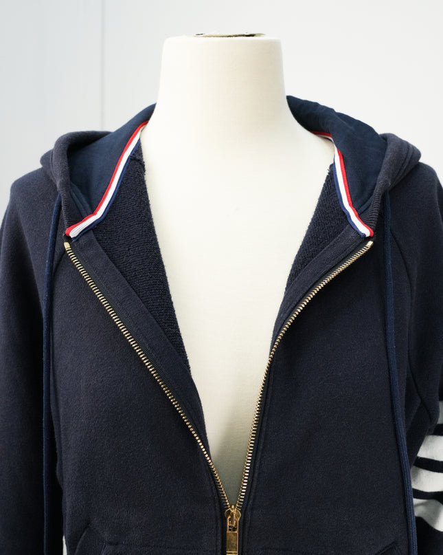 4-BAR ZIP-UP COTTON HOODIE SIZE 3 NAVY BLUE